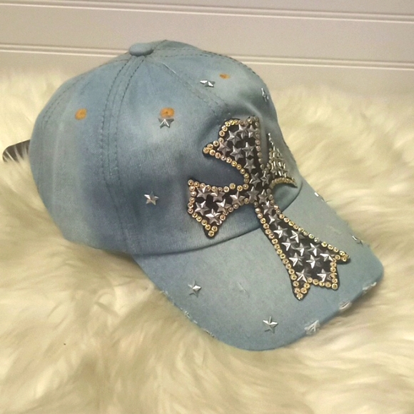 Cross Bling 💎 Denim Baseball Cap - Picture 4 of 12